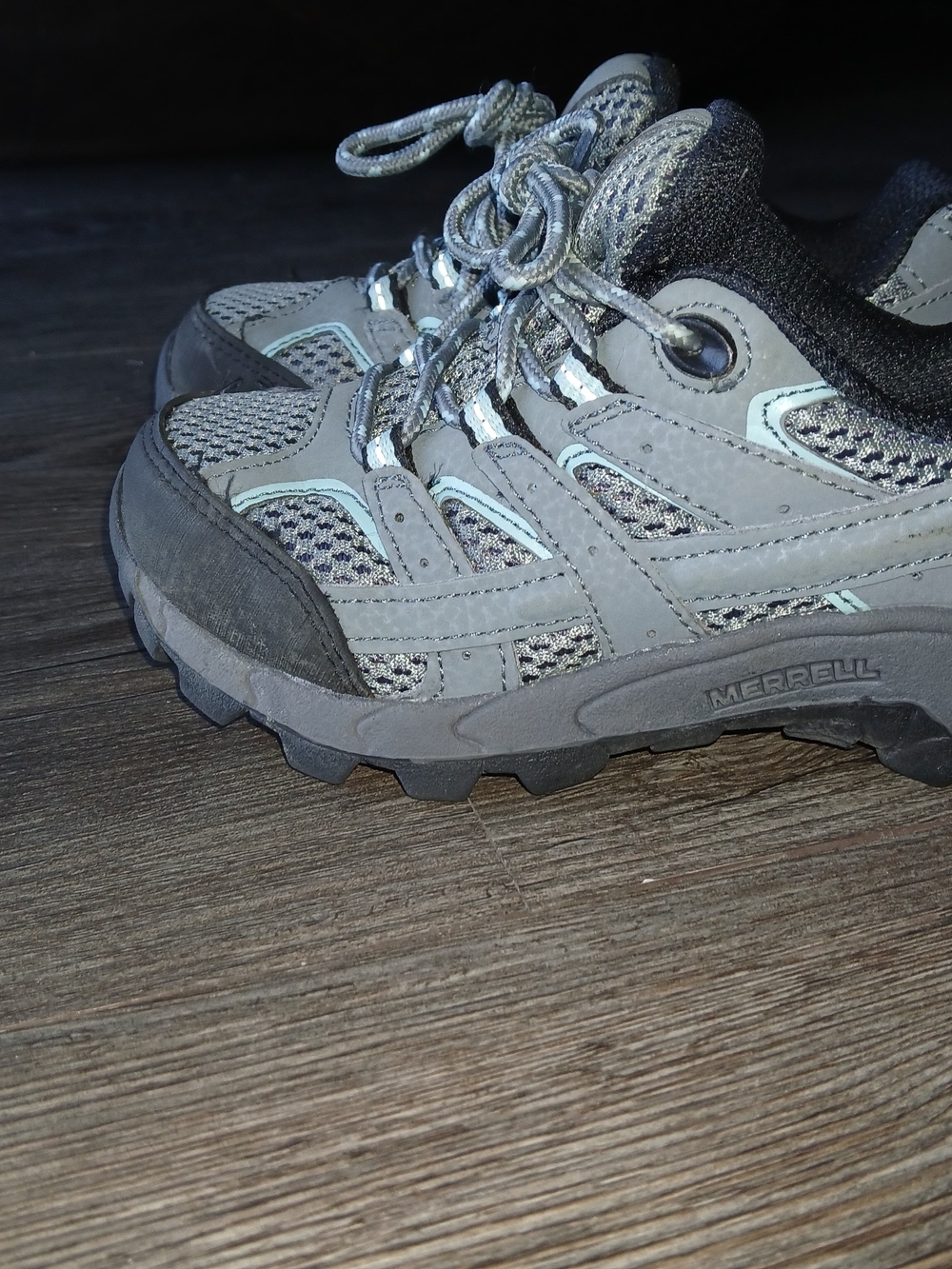 Merrell Women's Gray Trail Hiking Shoes with Light Mint Accents